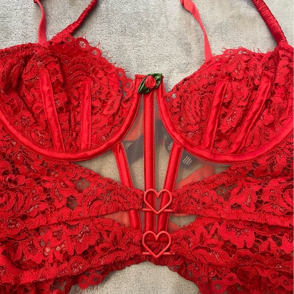New! For Love & Lemons Rosa red lace bustier bra 10117 - Picture 7 of 11